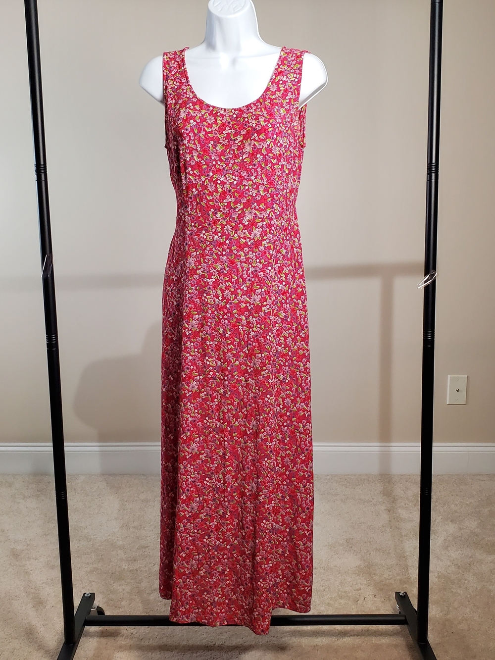 Vintage Putumayo New York Pink Floral Rayon Maxi Dress Medium Boho